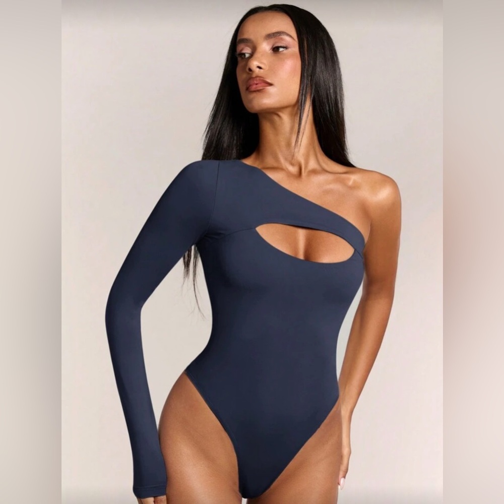 SHEIN Dark Blue Asymmetrical Bodysuit